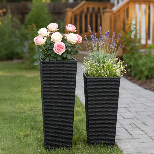 Romellar Resin Rattan Tall Planter Pot With Removable Inner Pots