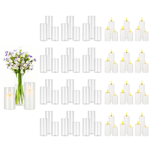 Glass Cylinder Vases And Pillar Candles For Wedding Centerpieces