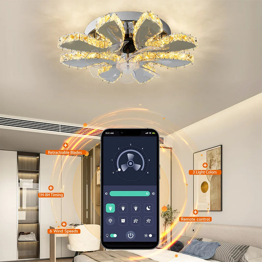 GreeLustr Retractable LED Ceiling Fan Chandelier With Remote Control