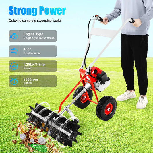 Bymaocar 43cc Gas Powered Walk Behind Lawn Sweeper Yard Cleaner