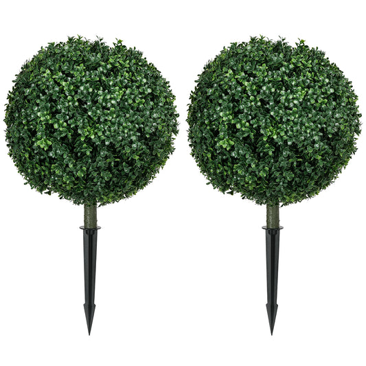 Homcom Two Artificial Boxwood Topiary Balls With Ground Stakes