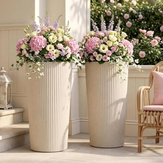 Elegant Tall Planters With Drainage For Outdoor Patio Gardens