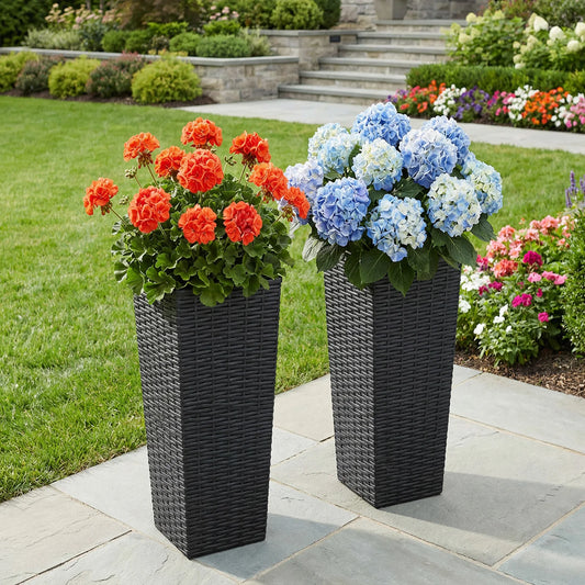 Romellar Tall Resin Plant Pots Drainage For Garden And Patio