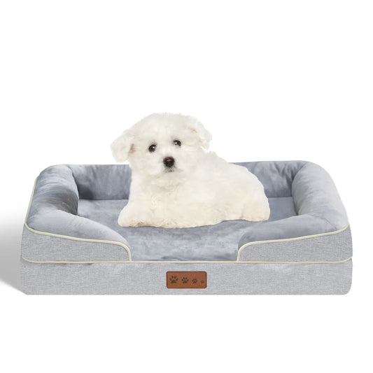 Orthopedic Memory Foam Dog Bed With Raised Bolsters And Washable Top