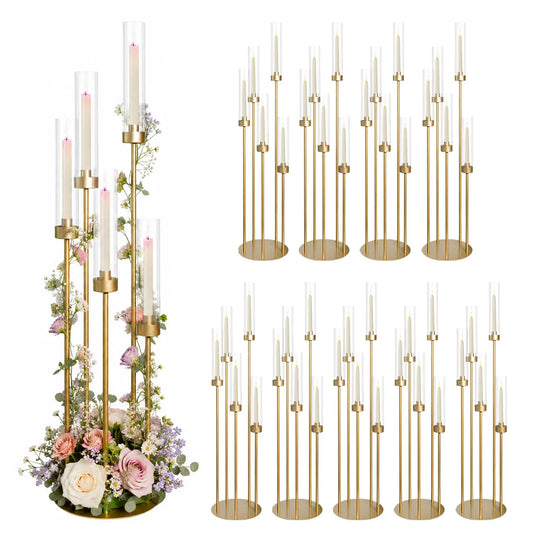 Five Arm Floor Candelabra With Acrylic Lampshade For Wedding Decor